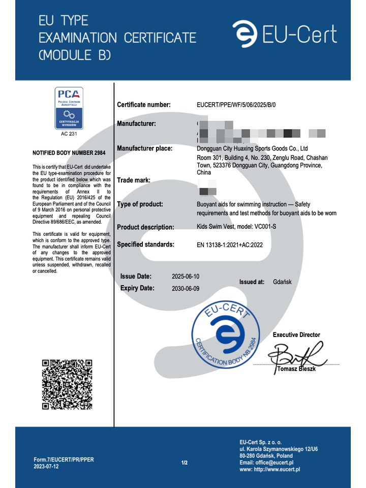 CE EU type examination certificate