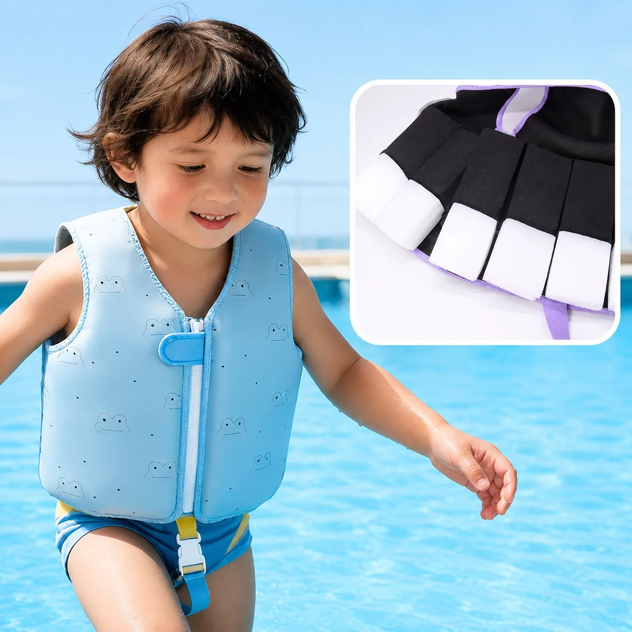 HV034 classic 8-pocket kids swim vest with adjustable buoyancy pocket detail