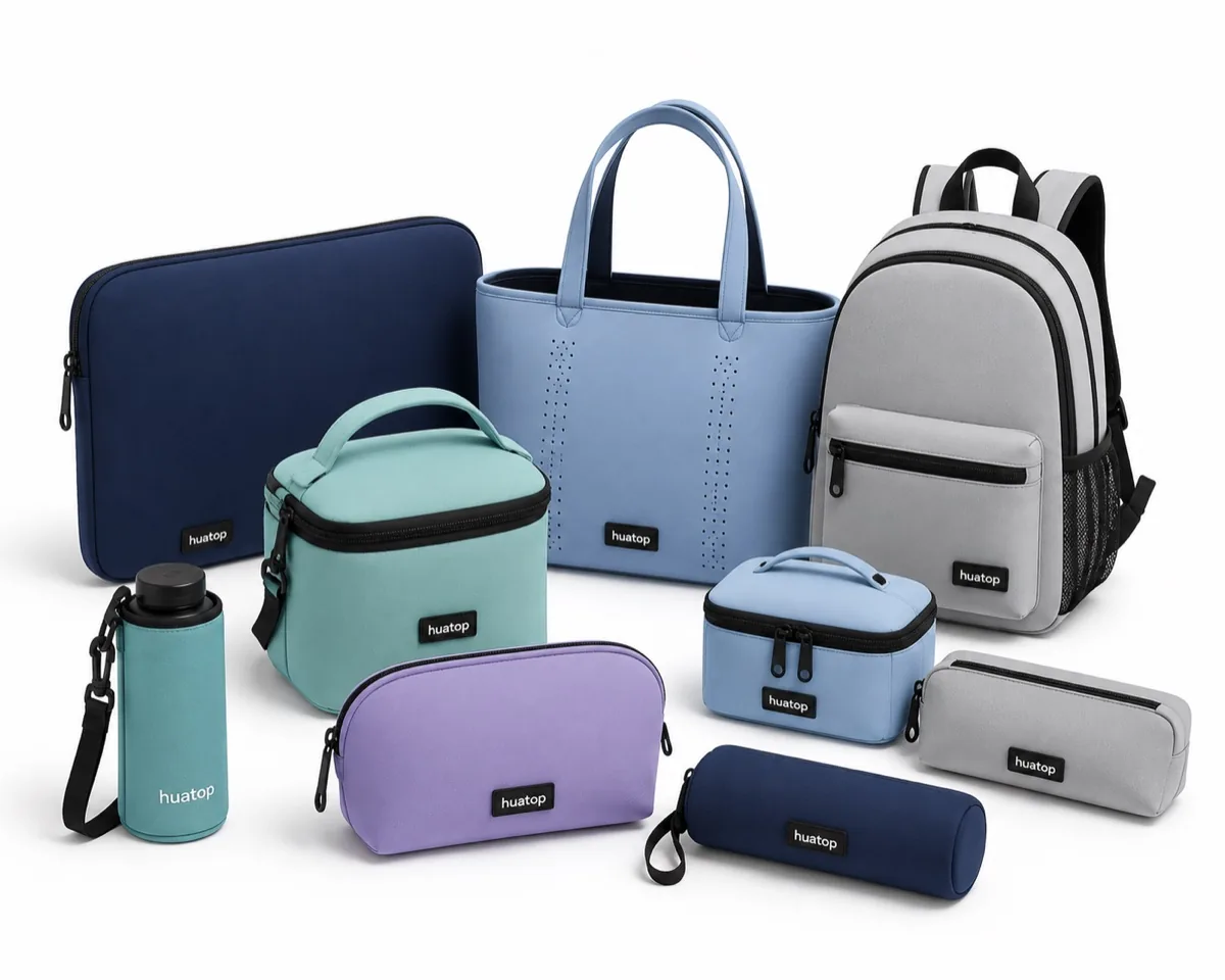 Neoprene bag product family on white background