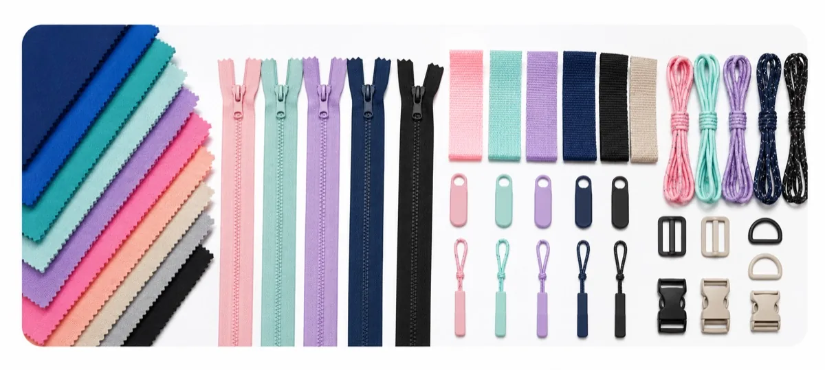 Neoprene fabric color zipper webbing and trim options