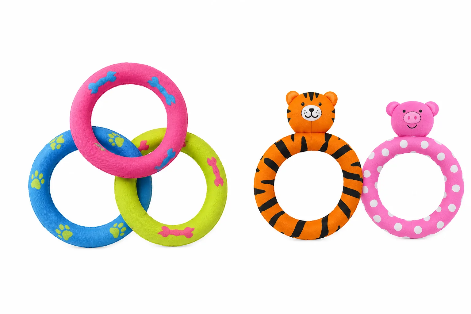 Colorful neoprene diving rings and animal diving rings