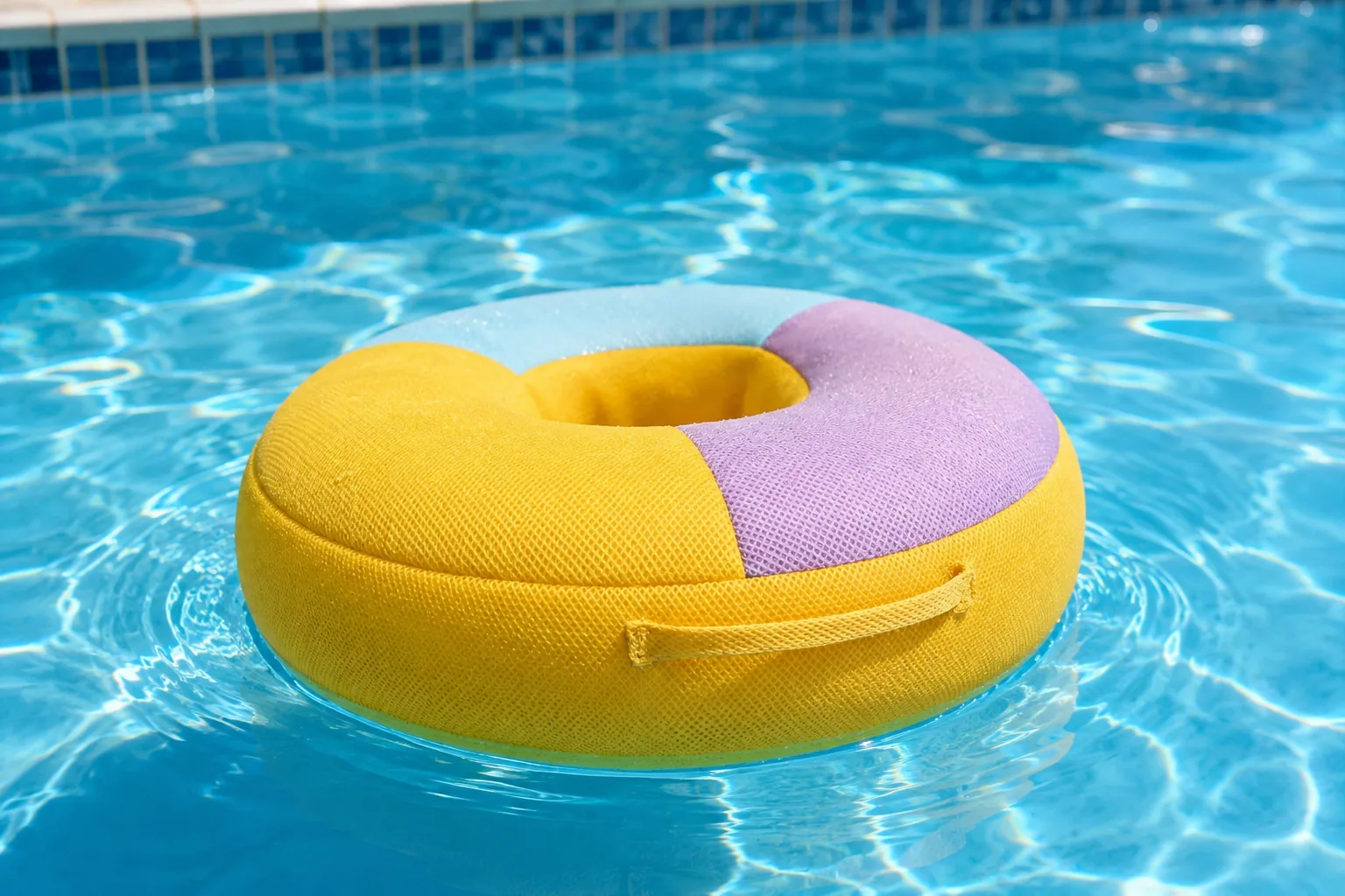 Sandwich mesh floating pool toy in yellow and pastel colors