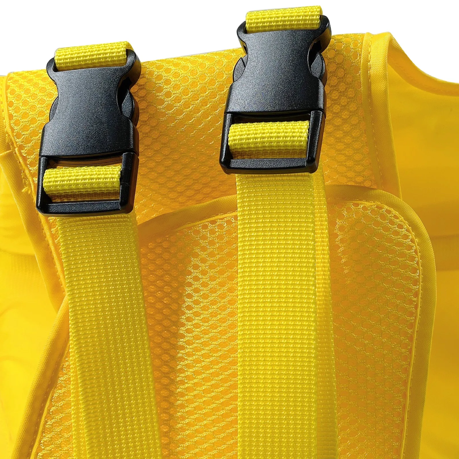 Quick release buckle and webbing detail on dog life jacket