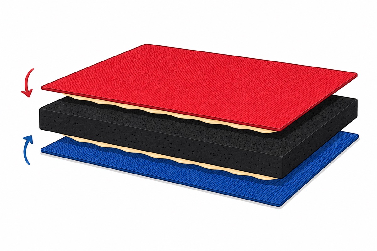 Fabric and neoprene sheet lamination layer structure