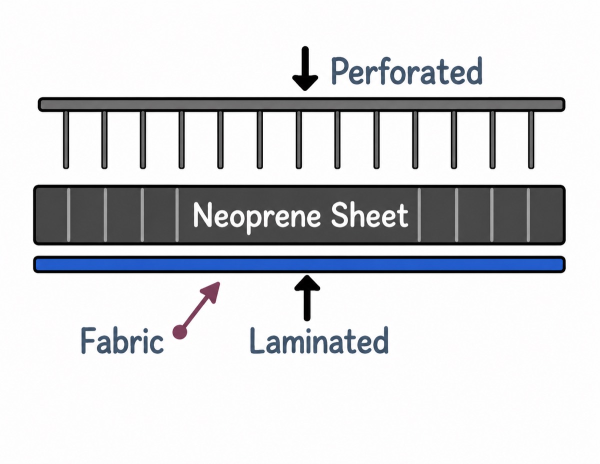 Perforated neoprene sheet surface finishing